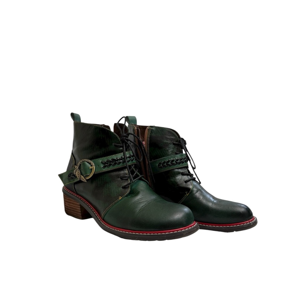 Green Leather Women's Shoes - Picture 2 of 4